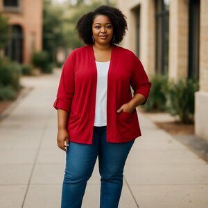 Croft & Barrow Womens Red Open Front Cardigan Size XL 100% Cotton Preppy Career